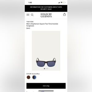 NWT - Tom Ford Men’s Stephenson Square Two Tone Acetate Sunglasses